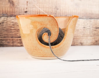 Yarn Bowl - Fiery Orange Large Sized Wool Bowl - Stoneware Knitting and Crochet Bowl