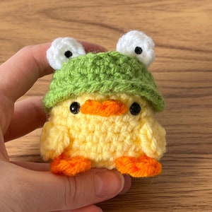 Duck with a Frog hat - Adorable small plush duck plushy with frog inspired hat keychain plushie kawaii gift