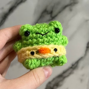 Frog with Duck Floatie - Adorable small plush duck plushy with frog inspired hat keychain plushie kawaii gift