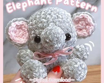 Padrão de crochê: Elefante de pelúcia de veludo para bebê (padrão em PDF)