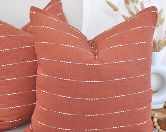 18x18 Cotton Throw Pillow Covers Pack of 2 Terracotta /Woven Striped Pattern Contemporary Rust Pillow Cases/Farmhouse Cushion Covers 20x20