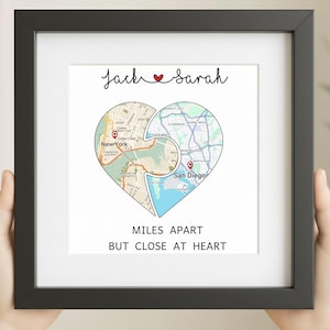Personalized Couple Heart Map Frame Custom Valentines Day Gift for Girlfriend  Boyfriend Long Distance Relationship Wedding Anniversary Gift