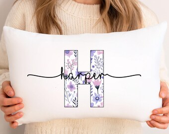 Custom Floral Monogram Name Pillow Personalized Teen Kids Room Decor Nursery Initial Pillow Baby Girl Nursery Pillow Teen Girl Gift Idea