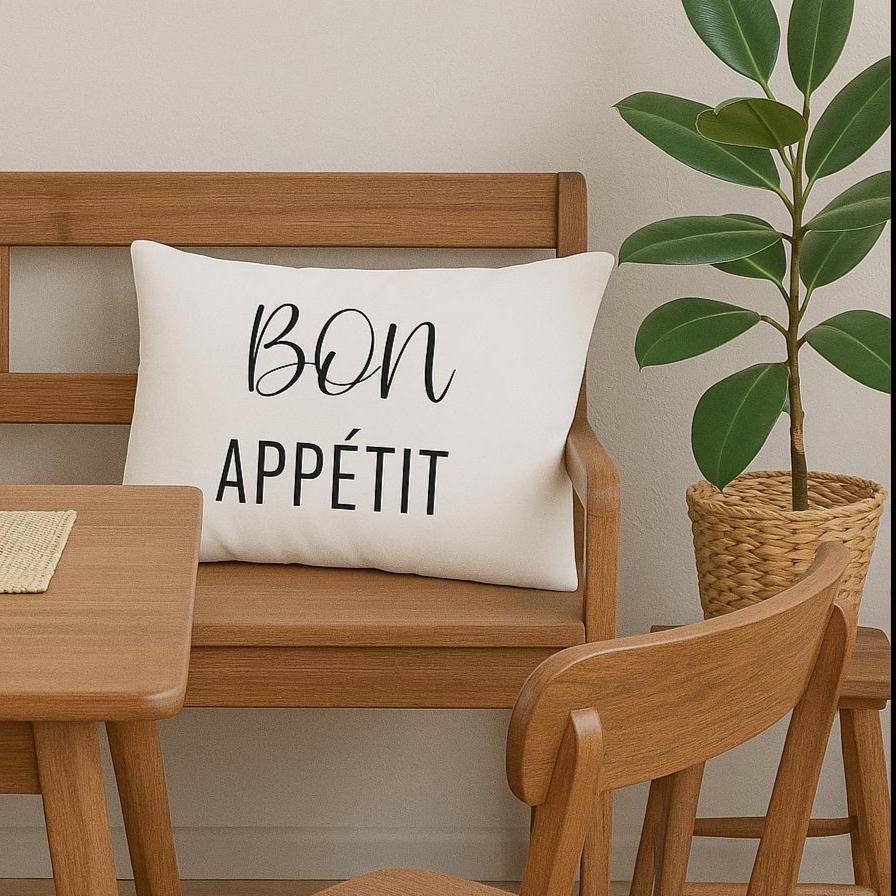 Bon Appétit - Custom Throw Pillow Cover With Saying or Quote in Typography | Decorative Indoor/Outdoor Cushion Cover