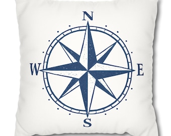 Rustic  Compass Pillow Cover Vintage Nautical Accent Pillow Case | Rustic Cushion Cover | Farmhouse Cottage Core Decor.