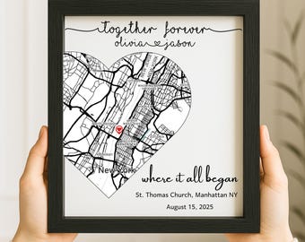 Marriage Gift for Couple Personalized Map Heart Frame Custom Wedding Engagement Anniversary Gift Keepsake Proposal Place Map Heart Sign
