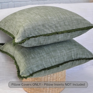 Textured Cotton Throw Pillow Covers With Boho Fringe or Tassels  Farmhouse Cushion Cover Linen Like Texture Accent Pillowcases Set of 2