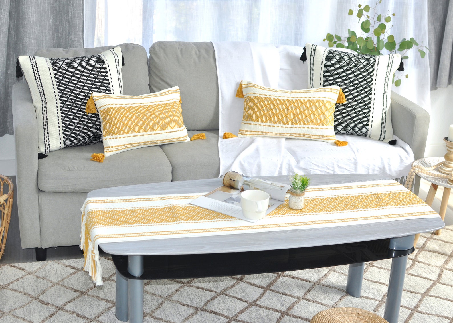 Cotton Woven Table Runner With Tassels Mustard Yellow & Cream Etsy