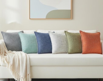 Textured Chenille Decorative Throw Pillow Covers Set of 2 Stitched Edge Soft Solid Cushion Covers Modern Farmhouse Pillowcases for Couch