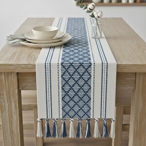 Dining Table Runner Olive Green & Cream White Cotton Woven Coffee Table Runner Washable Farmhouse Boho Dresser Scarf Console Table Cover image 13