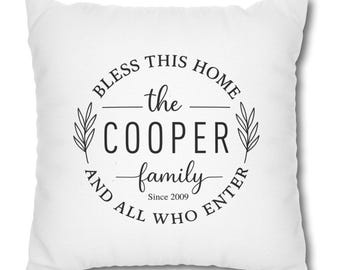Cuscino personalizzato per inaugurazione della casa, nome della famiglia, cognome e data del matrimonio, anniversario, regalo di fidanzamento, cuscino personalizzato
