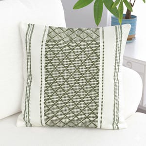 Cotton Woven Pillow Cover Olive Green / Cream White, Aesthetic Luxury Cushion Cover, Designer Pillowcase, High Quality Boho Pillow Cover