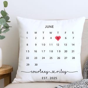 Wedding Date Pillow Gift Custom Calendar Engagement or Anniversary Personalized  Gift  Pillow with Couple Names Date Keepsake Wedding Pillow