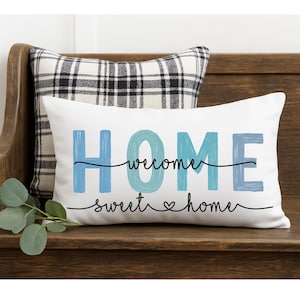 Home Sweet Home Pillow With Hand Painted Style | Farmhouse Lumbar Pillow Cover | Housewarming Gift | Decorative Couch Pillow