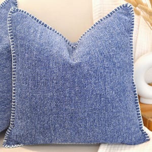 Decorative Textured Throw Pillow Covers Set of 2 Navy Blue | Trimmed Edge Velvet Soft Chenille Cushion Covers Modern Farmhouse Pillow Cases