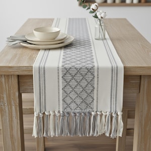 Dining Table Runner Olive Green & Cream White Cotton Woven Coffee Table Runner Washable Farmhouse Boho Dresser Scarf Console Table Cover Gray