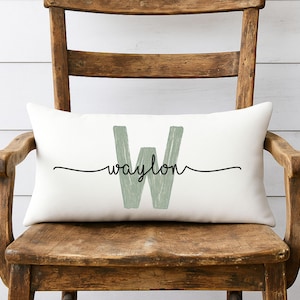 Personalized Name Pillow Custom Monogram with Brush Stroke Letter Throw Pillow for Toddler Kids Teen Bedroom Baby Nursery Baby Shower Gift.
