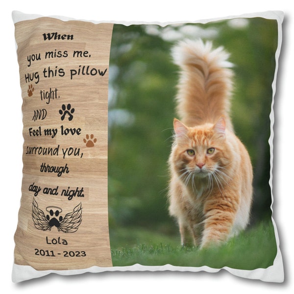 Cat Memory Gift Photo Pillow, Personalized Cat Memorial Gift, Memory Pillow, Sympathy Gift For Cat Mom / Cat Dad / Owner Customized Present 