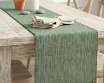 Cotton Table Runner Placemats Blanket Stitched Edge Rustic Farmhouse Linen Look Woven Textured Cloth Dresser Scarf Dining Room Kitchen Decor