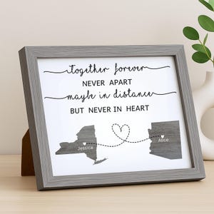 Cadre personnalisé d&#39;amitié interurbaine carte d&#39;état personnalisée cadeau soeurs amis famille citation signe ensemble pour toujours jamais séparément art mural