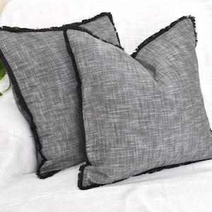 Decorative Fringe Cotton Throw Pillow Cover Boho Woven Cushion Case for Couch Sofa Bed Living Room or Farmhouse Decor Frayed Edge Pillowcase