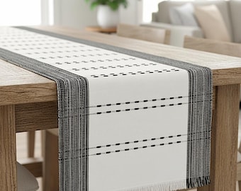 Woven Table Runner Placemats Thick Cotton Striped Dining Table Runner Washable Boho Dresser Top Textured Scarf For Coffee Table