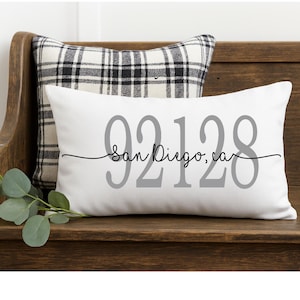 Personalized  Address Lumbar Pillow Custom Zip Code City Throw Pillow for Entryway Bench Housewarming  Realtor House Closing New Home Gift