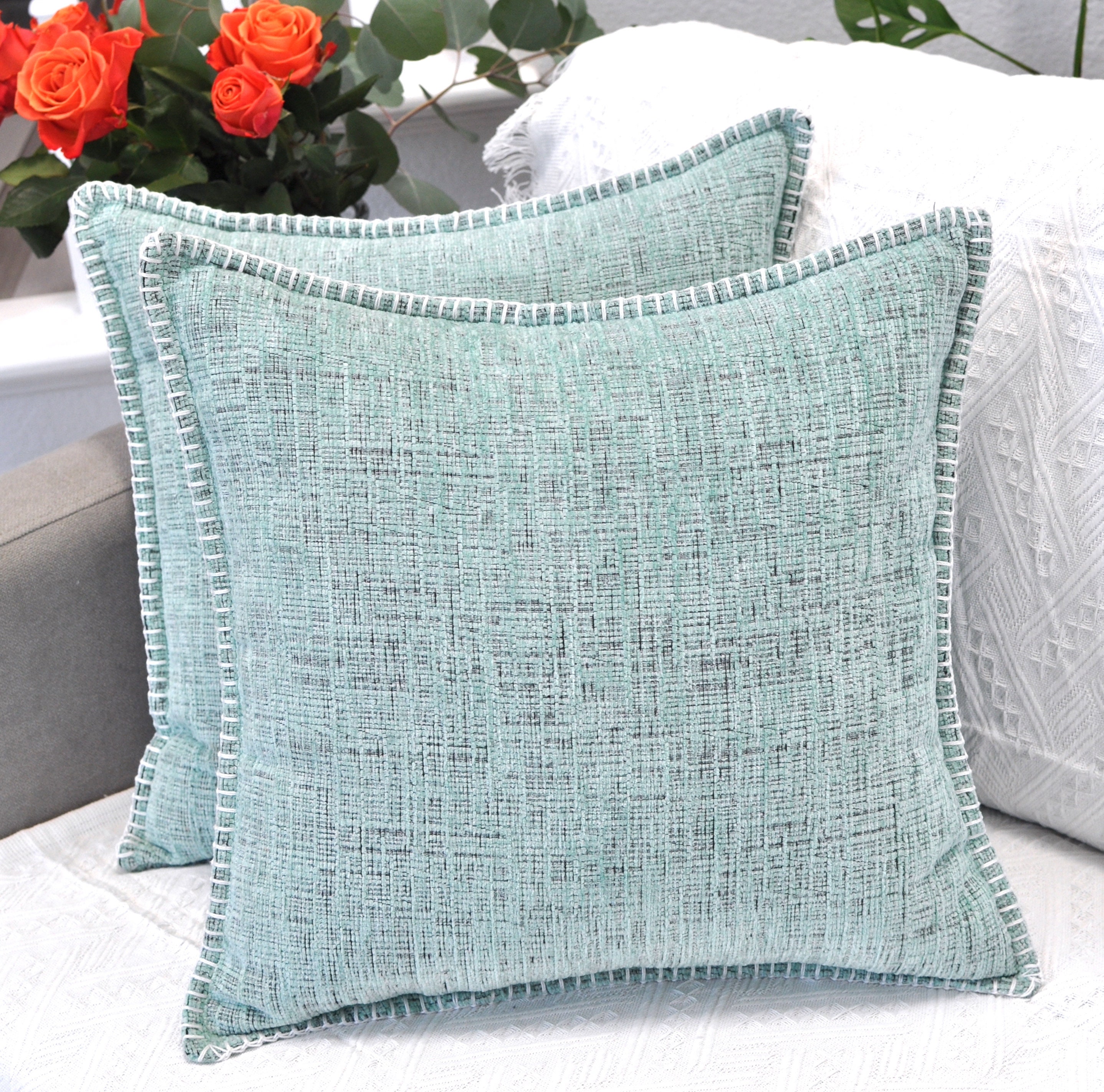 Teal Throw Pillows Covers for Couch 18x18 Set of 4 Flower Teal Decorative  Throw Pillows Rose Dark Turquoise Pillows - AliExpress
