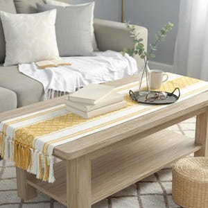 Dining Table Runner Olive Green & Cream White Cotton Woven Coffee Table Runner Washable Farmhouse Boho Dresser Scarf Console Table Cover image 19
