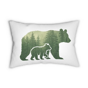 Bear Forest Silhouette Pillow Cover  Rustic Cabin Decor Nature Throw Pillow for Lodge, Woodland Nursery, Forest Animal Decorative Cushion