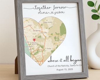 Wedding Gift for Couple Personalized Map Heart Frame Our Story Map Custom Engagement Anniversary Gift Keepsake Proposal Place Map Heart Sign