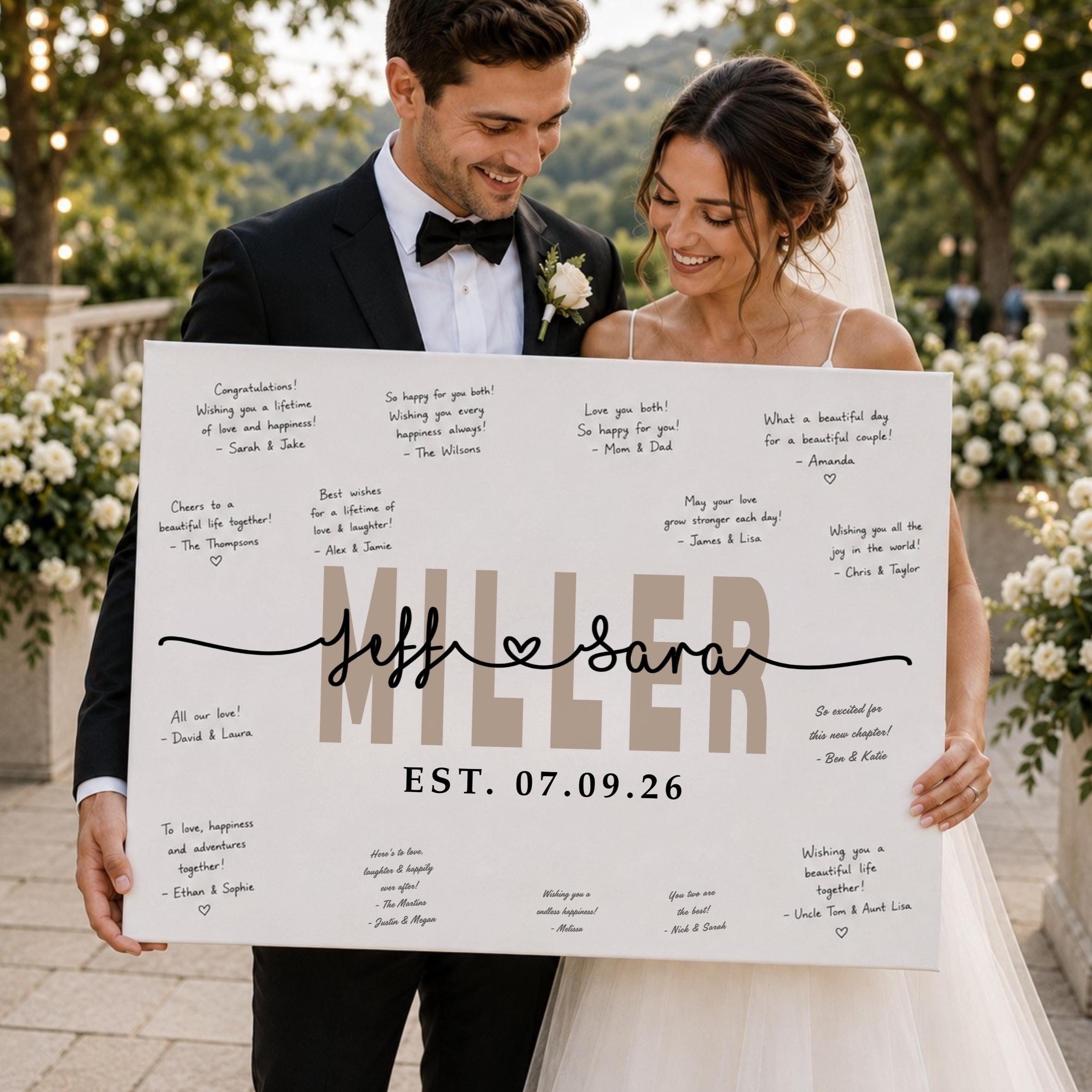 Wedding Guest Book Alternative Canvas Signature Poster, Custom Guest Signing Board, Unique Wedding Decor, Personalized Wedding Keepsake Gift
