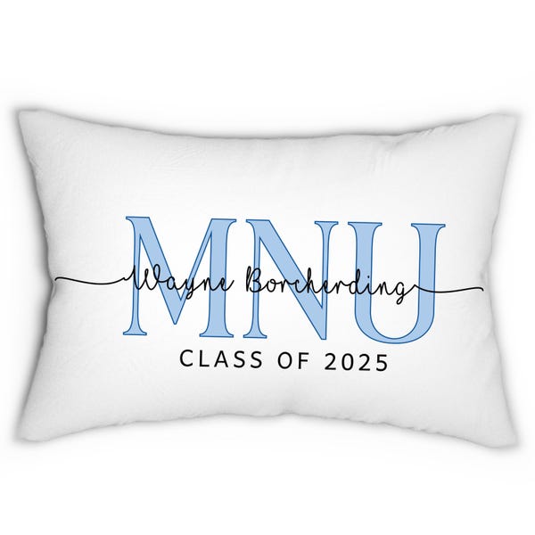 College Graduation Gift Personalized Pillow with University Name & Class Year Grad Present for High School or Graduate Dorm Decor