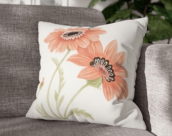 Gerbera Daisy Floral Pillow Cover Sublimation‑Printed Decorative Cottage Core Botanical Velvet Cushion Housewarming Gift Luxury Throw Pillow