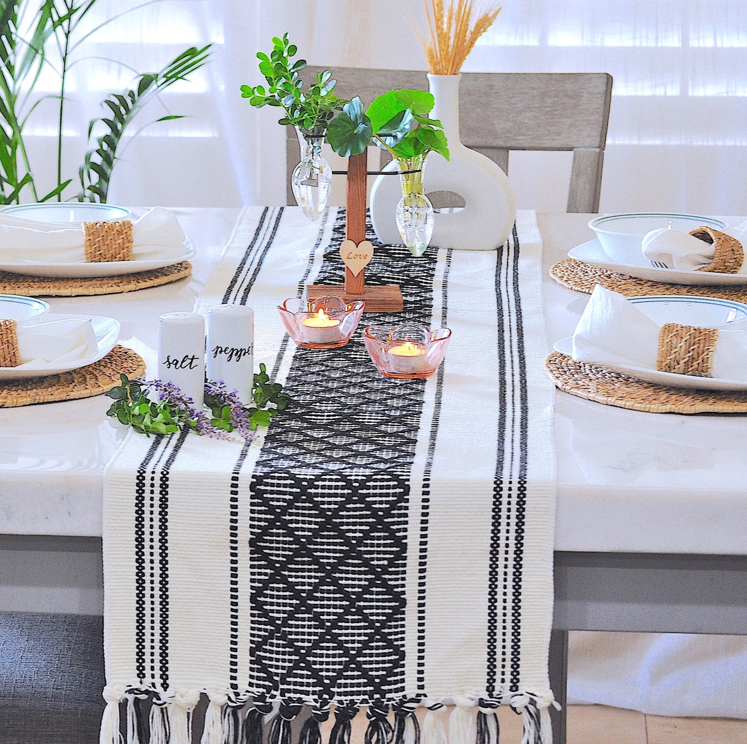 Table Runner With Tassels Cotton Woven Washable Boho Farmhouse Dining