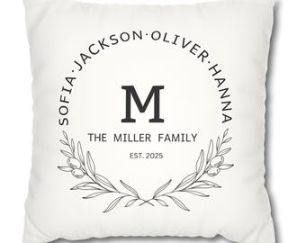 Cuscino personalizzato per inaugurazione della casa, nome della famiglia, cognome e data del matrimonio, anniversario, regalo di fidanzamento, cuscino personalizzato