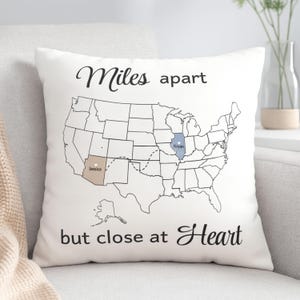 Personalized Long Distance Pillow  Miles Apart But Close At Heart  State To State Long Distance Moving Away Gift best Friend Birthday Gift