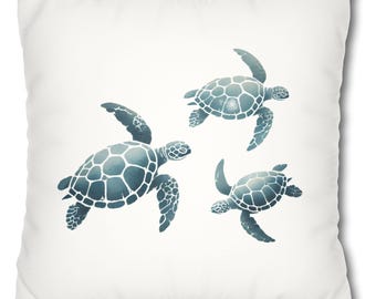 Coussin décoratif sur le thème de la plage pour salon et terrasse Coussin intérieur/extérieur | Décoration côtière nautique Tortue de mer Ocean Life Decor