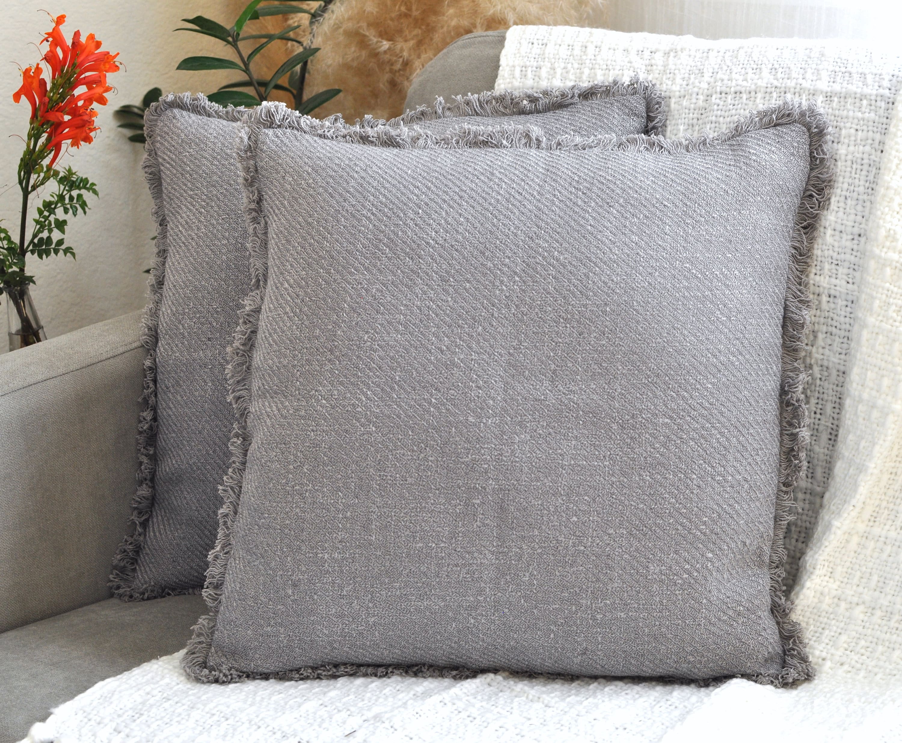 Pillow Covers With Fringe at Edges Light Grey Decorative Textured Throw Pillow Cases for Couch Modern Cushion Cover With Frayed Edge Etsy