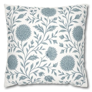 Block Print Inspired Floral Pillow – Botanical Design Accent Throw Cushion Bedroom Living Room Modern Farmhouse Style Rustic Home Decor