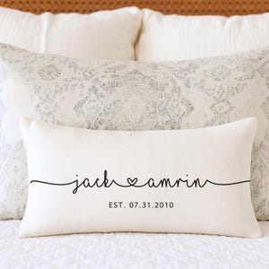 Personalized  Couple Names with Wedding Date Pillow  Custom  Bridal Shower Gift With Est Date engagement gift for bride Anniversary Present