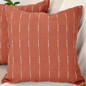 Cotton Pillow Covers Rust Brown / Burnt Orange  Woven Striped Pattern Minimalist Chic Modern PillowCases Cushion Covers 18x18 20x20