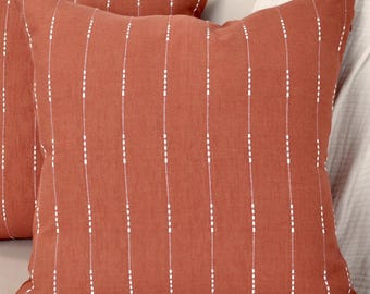 Cotton Pillow Covers Rust Brown / Burnt Orange  Woven Striped Pattern Minimalist Chic Modern PillowCases Cushion Covers 18x18 20x20