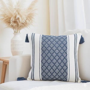 Woven Pillow Covers with Tassels Cotton Cushion Covers Decorative Designer PillowCase Modern Boho Home Decor Trendy Checkered Plaid Pattern image 17