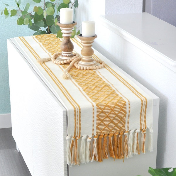 Coffee Table Runner 14x48 inches, Buffet Table Runner/ Short Dresser Scarf, Console or Entry Table Topper Cover Geometric Checkered Pattern