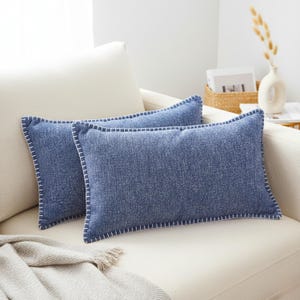 Textured Lumbar Pillow Covers 12x20 inches  Navy Blue Trimmed Edges Soft Chenille Cushion Covers Farmhouse Pillowcases for Couch.