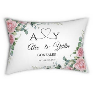 Gepersonaliseerde huwelijkscadeau kussen met paar namen en datum aangepast monogram kussen jubileum housewarming cadeau romantisch aandenken decor