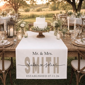 Custom Wedding Table Runner Personalized with Couple Names Initials Date Decor Bride Groom Sweetheart Monogram Table Decor Reception Banner