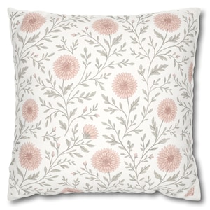 Block Print Inspired Floral Pillow – Botanical Design Accent Throw Cushion Bedroom Living Room Modern Farmhouse Style Rustic Home Decor