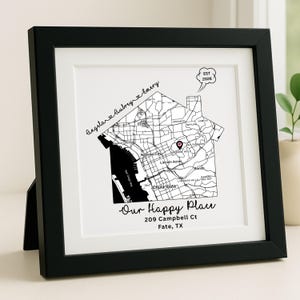 Custom Housewarming Gift House Address Map Framed Art New Home Gift Sweet Home Sign Personalized Address Realtor Closing Gift For Client.